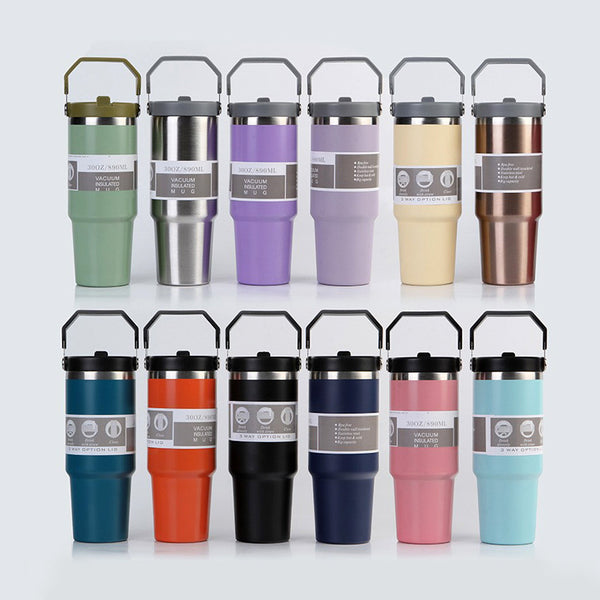 Portable Stainless Steel Travel Tumbler with Handle & Cover